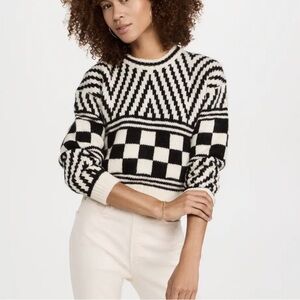 MOTHER Itsy Cropped Sweater Black White Checker size XS